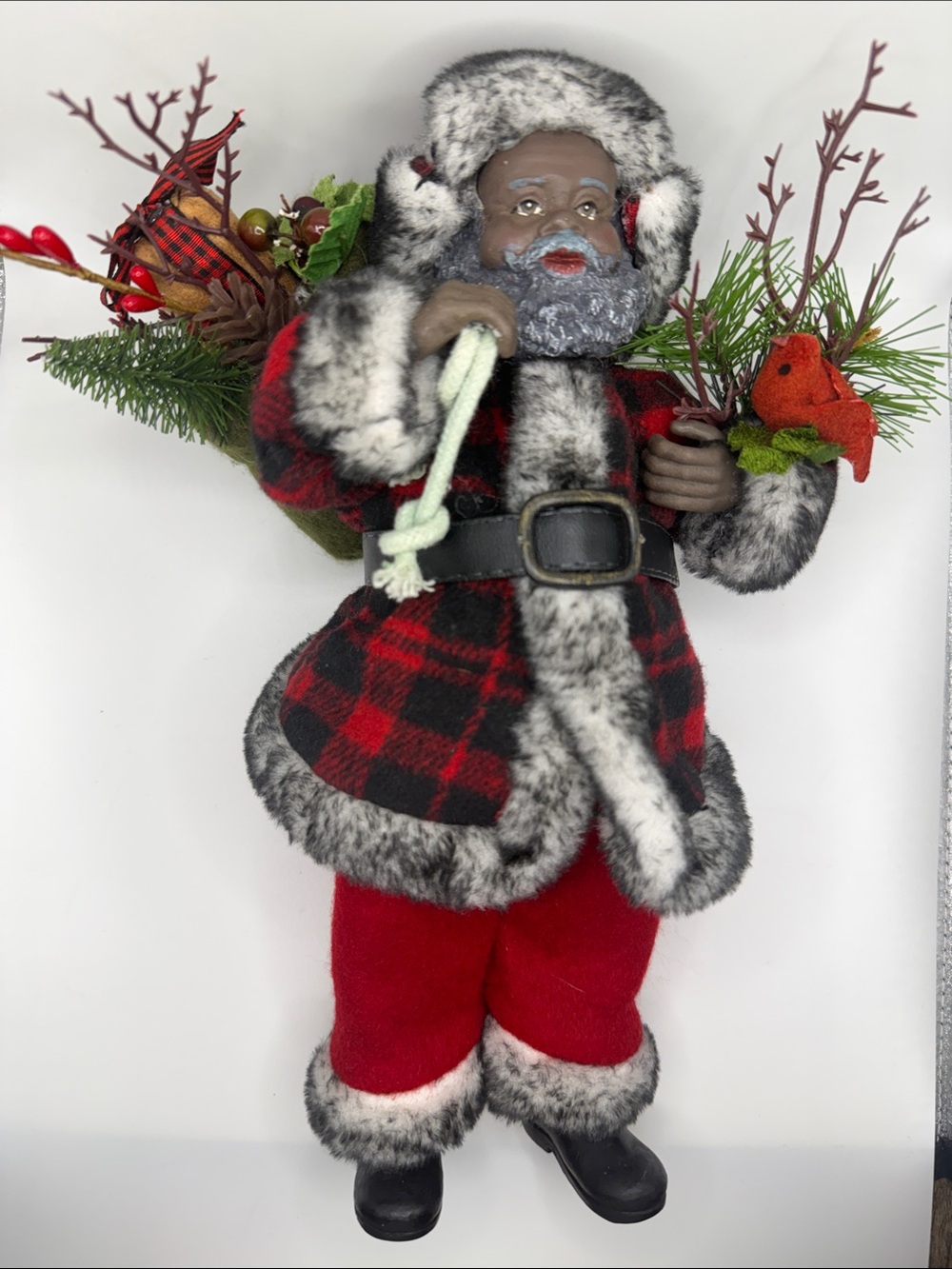 Ashland African American  Santa Claus in Red and Black Plaid Coat 11”